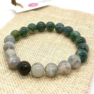 Handmade Obsidian Moss Agate Beaded Bracelet